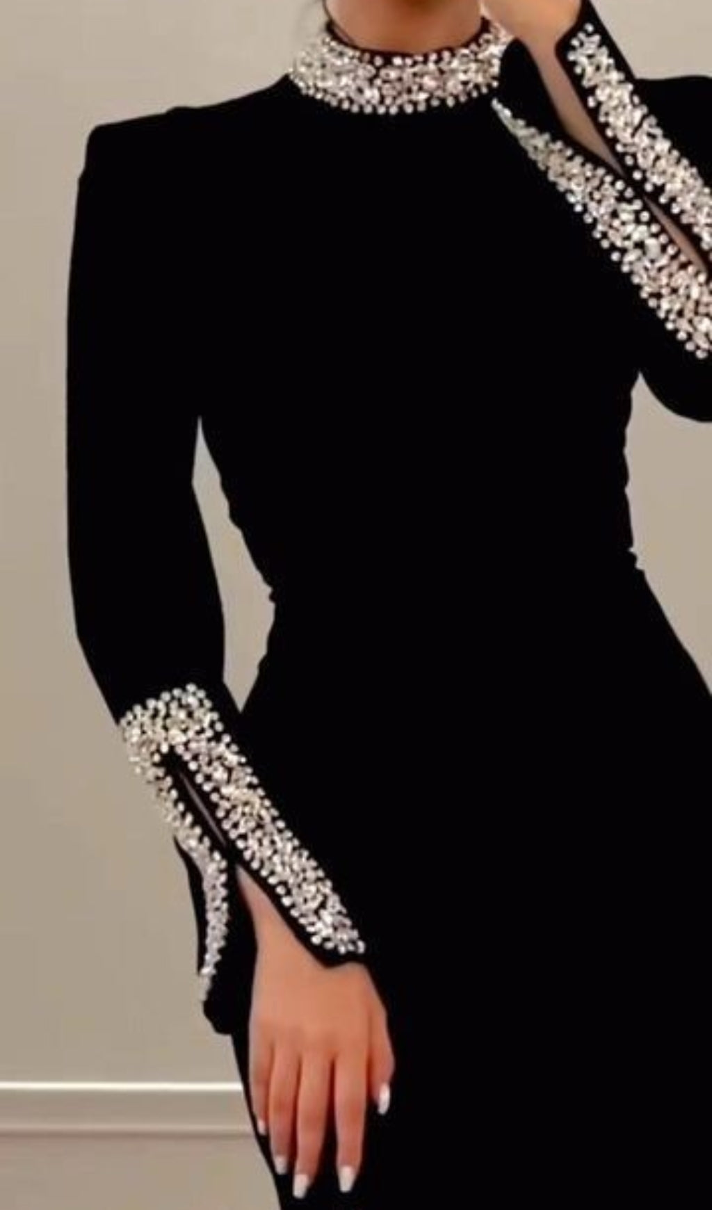 Glamorous Bridie Black Crystal Embellished Long Sleeve Midi Dress