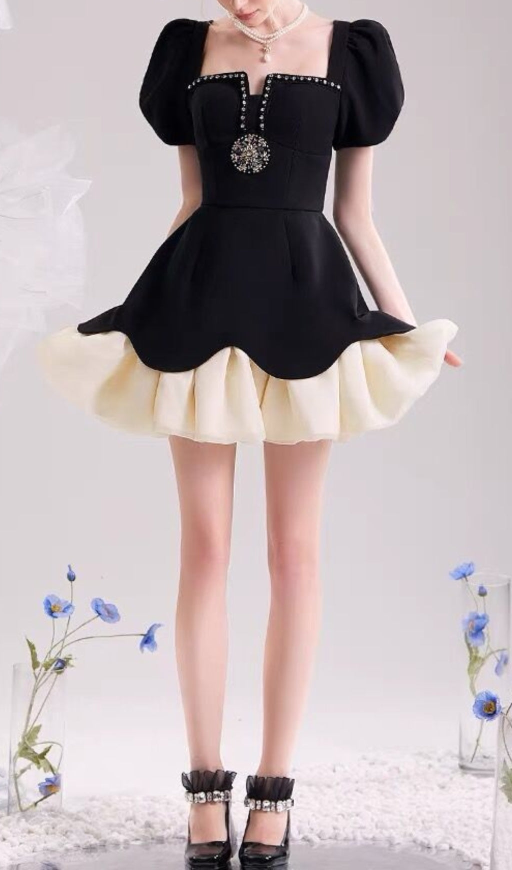 Cayla Chic Black Puff Sleeve Mini Dress