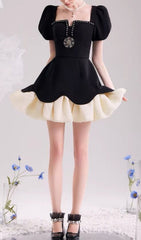 Cayla Chic Black Puff Sleeve Mini Dress
