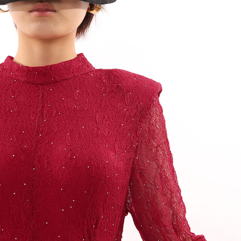 Stunning Ruby Red Sparkle Lace Maxi Dress
