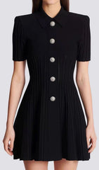 Eliezer Chic Black Lapel Knit Mini Dress