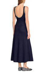 Chic Beaded Rib Knit Sleeveless Midi Dress with Pockets