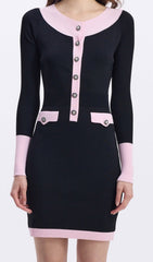 Elwyn Chic Black & Pink Contrast Knit Mini Dress