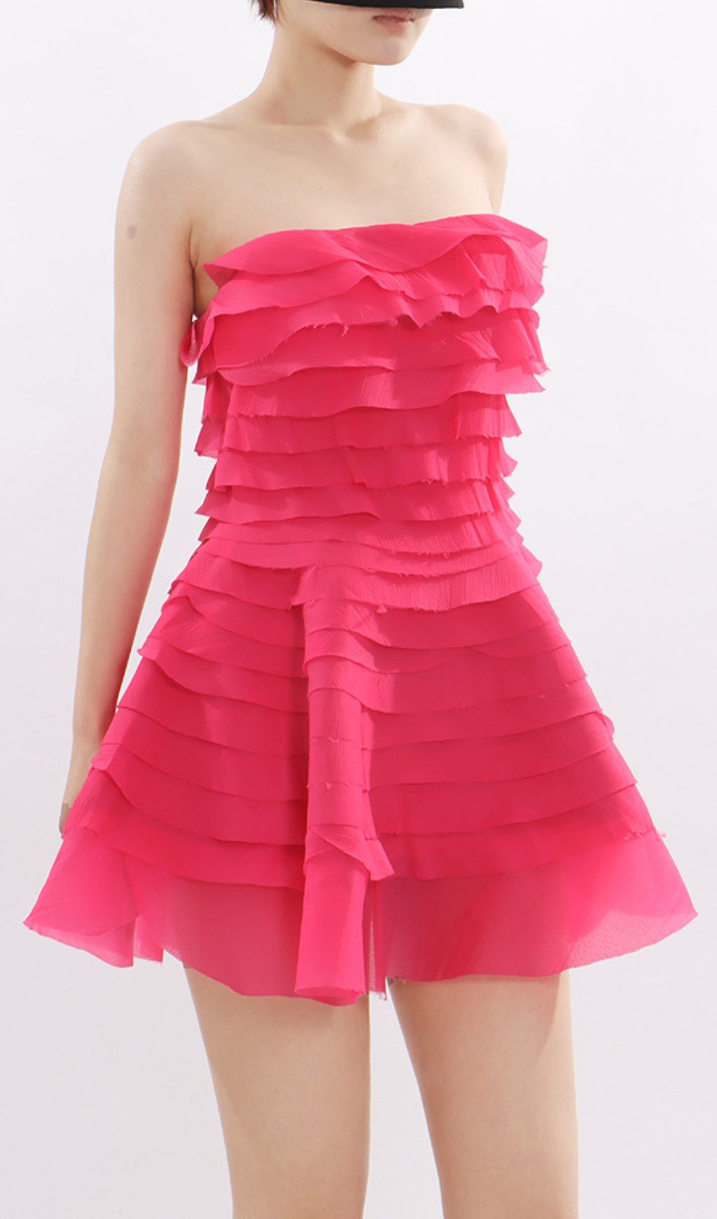 Kalie Hot Pink Strapless Ruffle Mini Dress