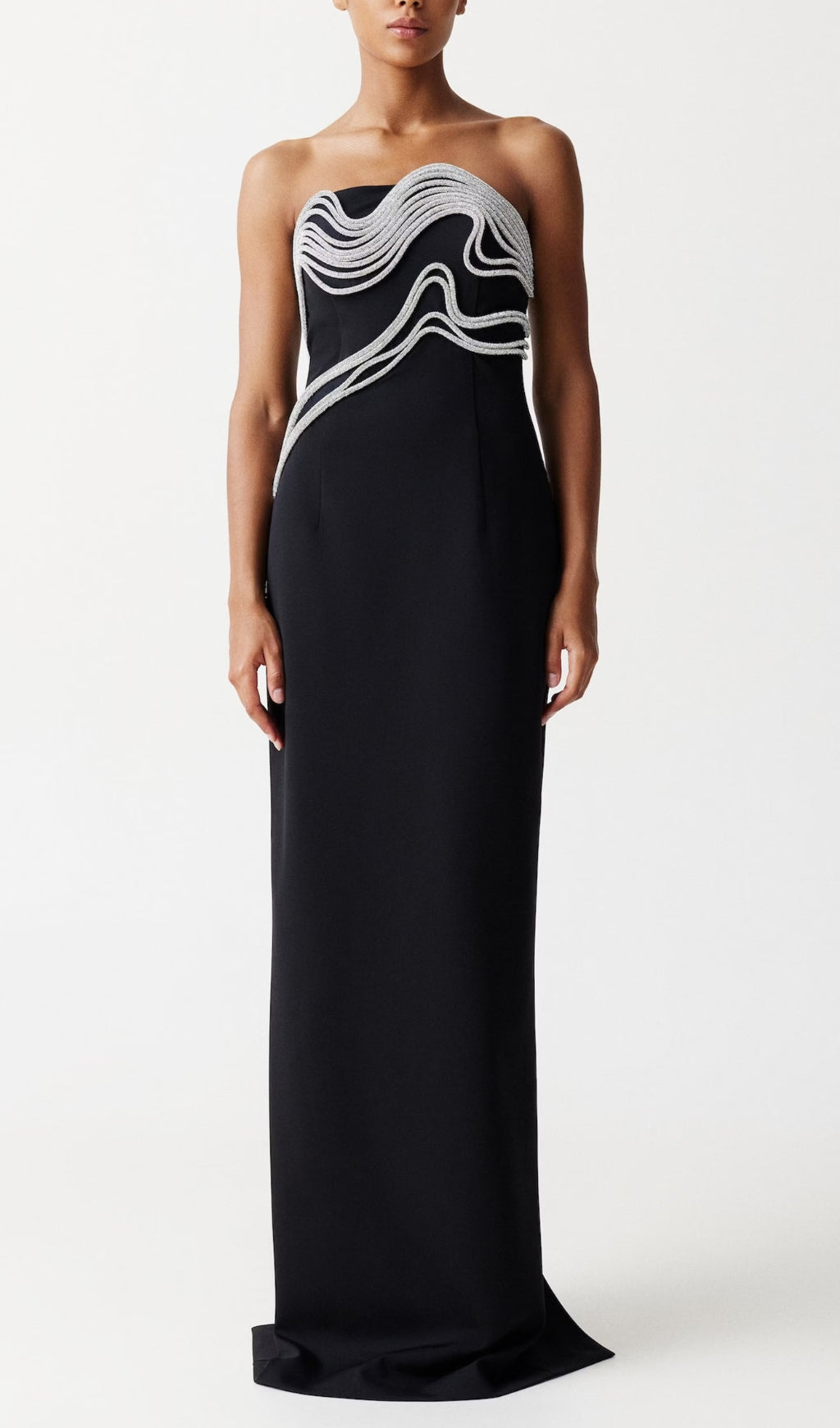 Akiko Strapless Crystal Embellished Black Maxi Gown
