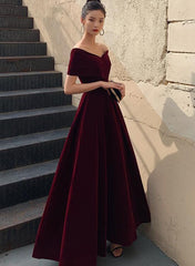Elegant Burgundy Off Shoulder Sweetheart Velvet Party Dress