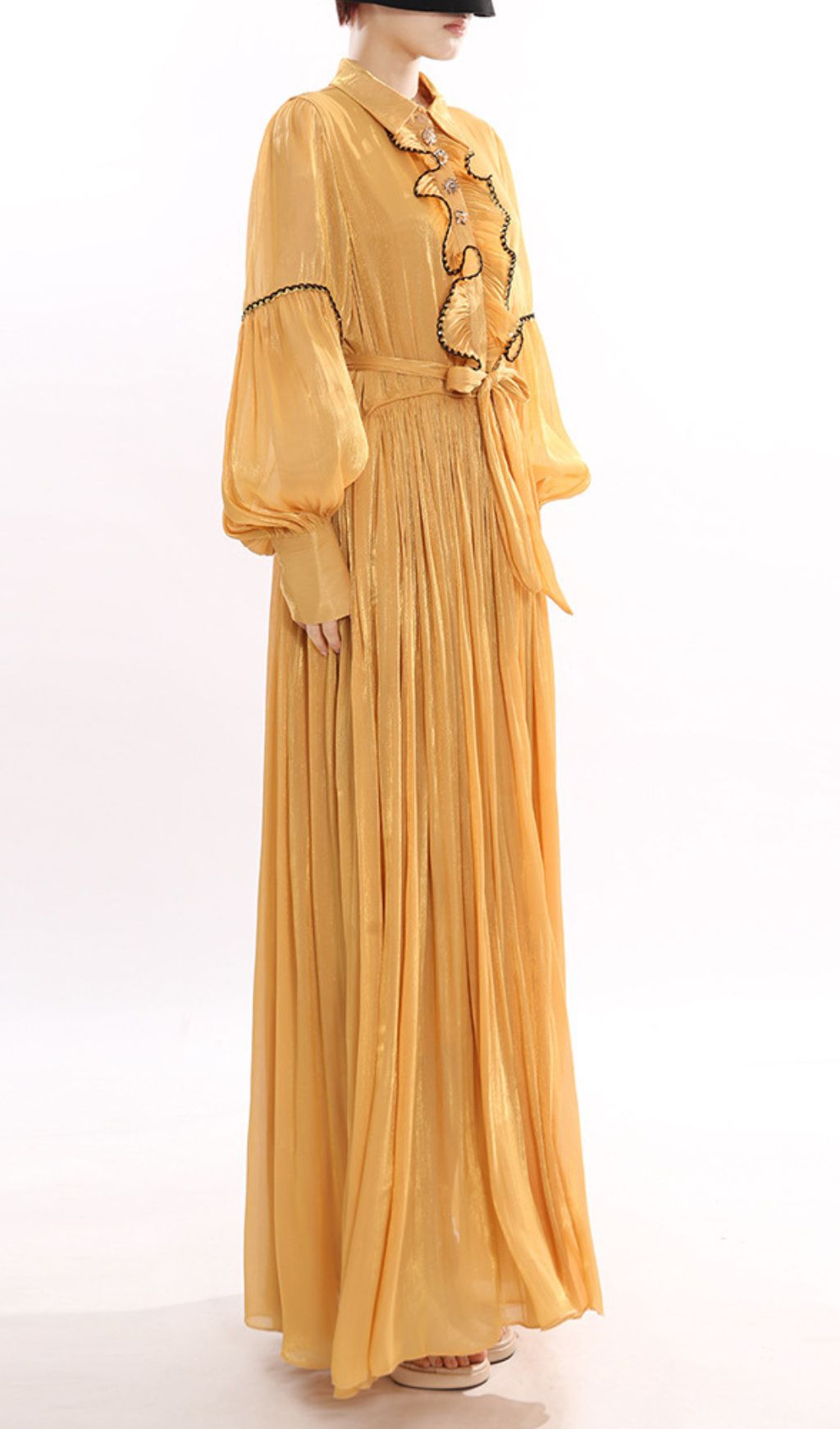 Jeseray Golden Yellow Pleated Maxi Dress
