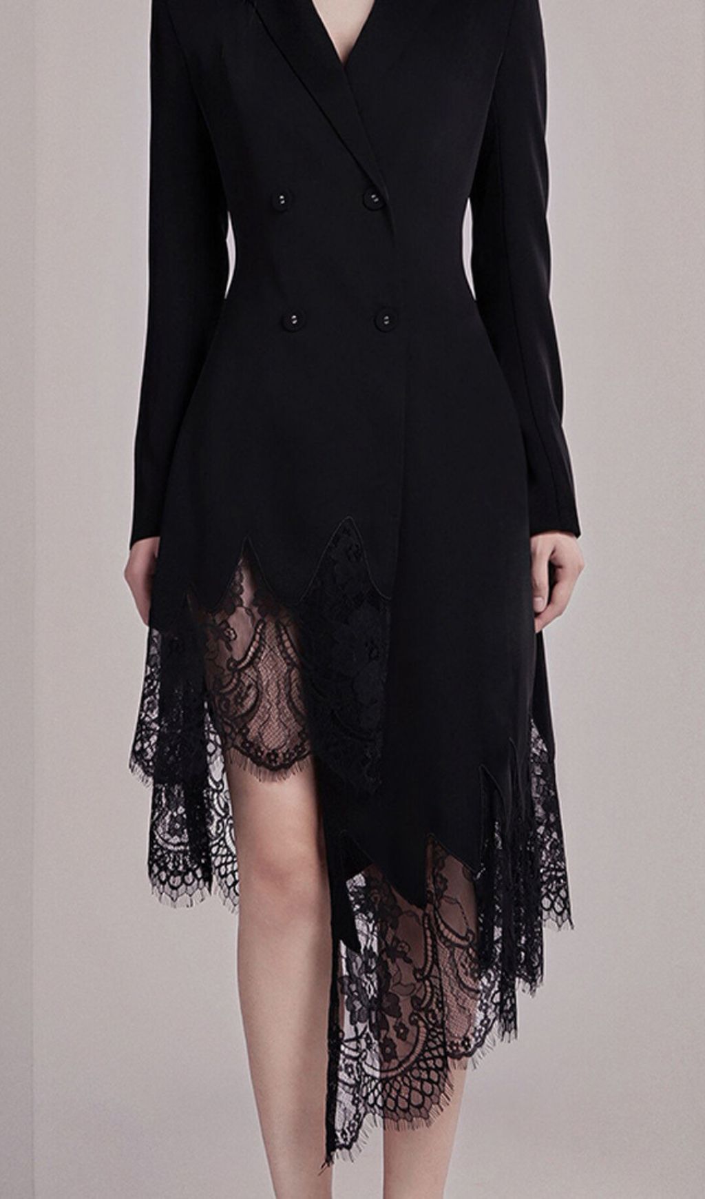 Inez Black Lace Asymmetrical Blazer Dress