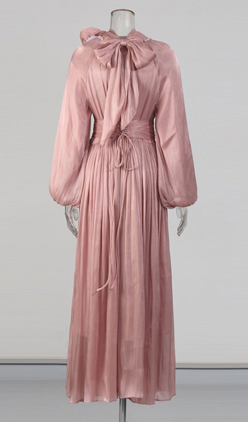 Juhani Rose Pleated Satin Maxi Dress