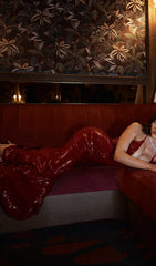 Dorona Dazzling Red Sequin Backless Maxi Dress for Women