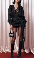 Ulaeron Black Lace V-Neck Mini Dress