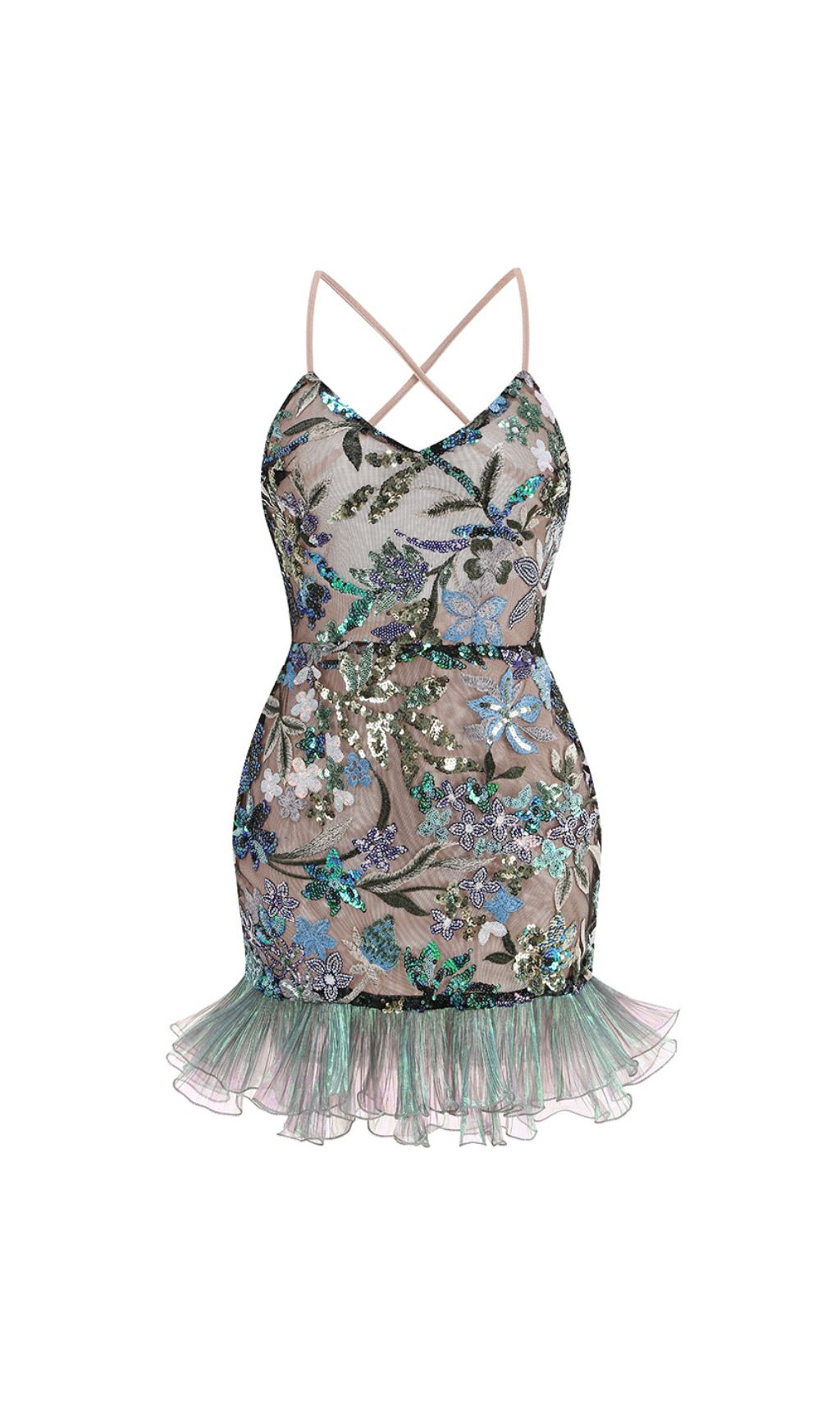 Fatin Green Floral Sequin Mini Dress