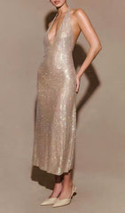Dazzling Jayne Halter Diamante Backless Midi Dress