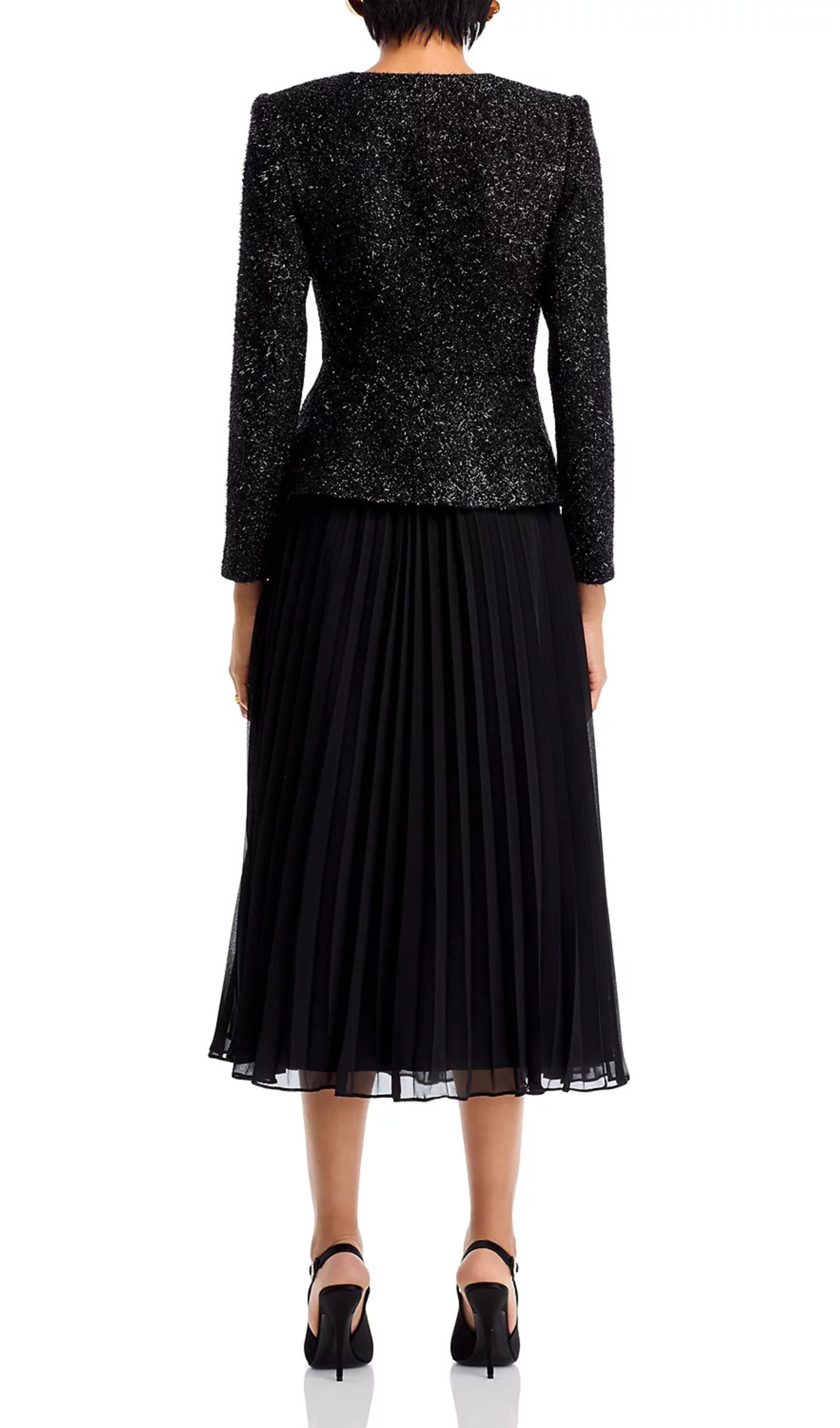 Shimmering Tinsel Boucl & Pleated Midi Dress