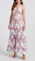 Diablo Enchanting Lavender Floral Lace Maxi Dress for Women