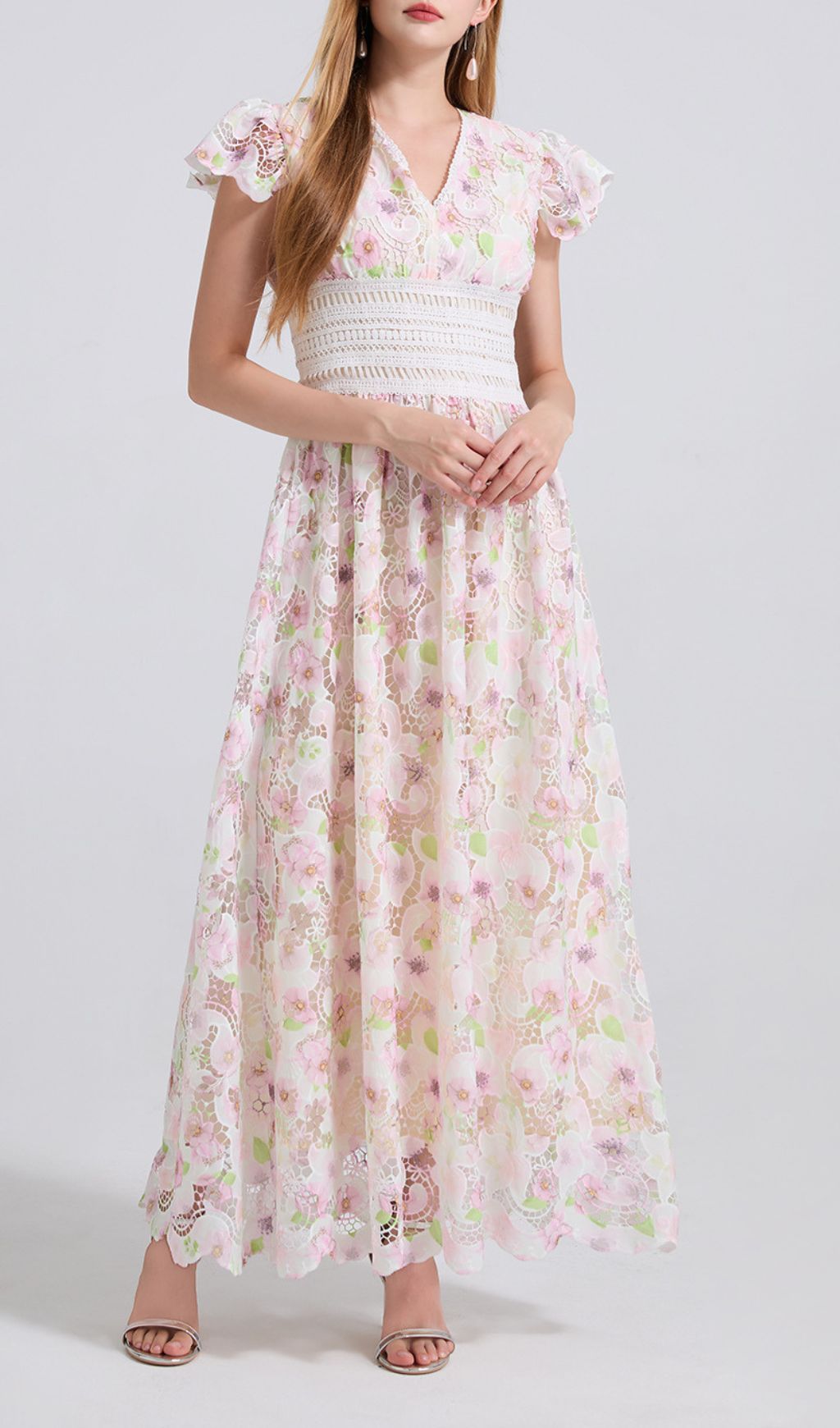 Ezlynn Garden Bloom Embroidered Lace Maxi Dress