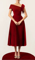 Damia Black Asymmetric Skew Collar Midi Dress