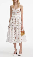 Fay White Embroidered Midi Dress