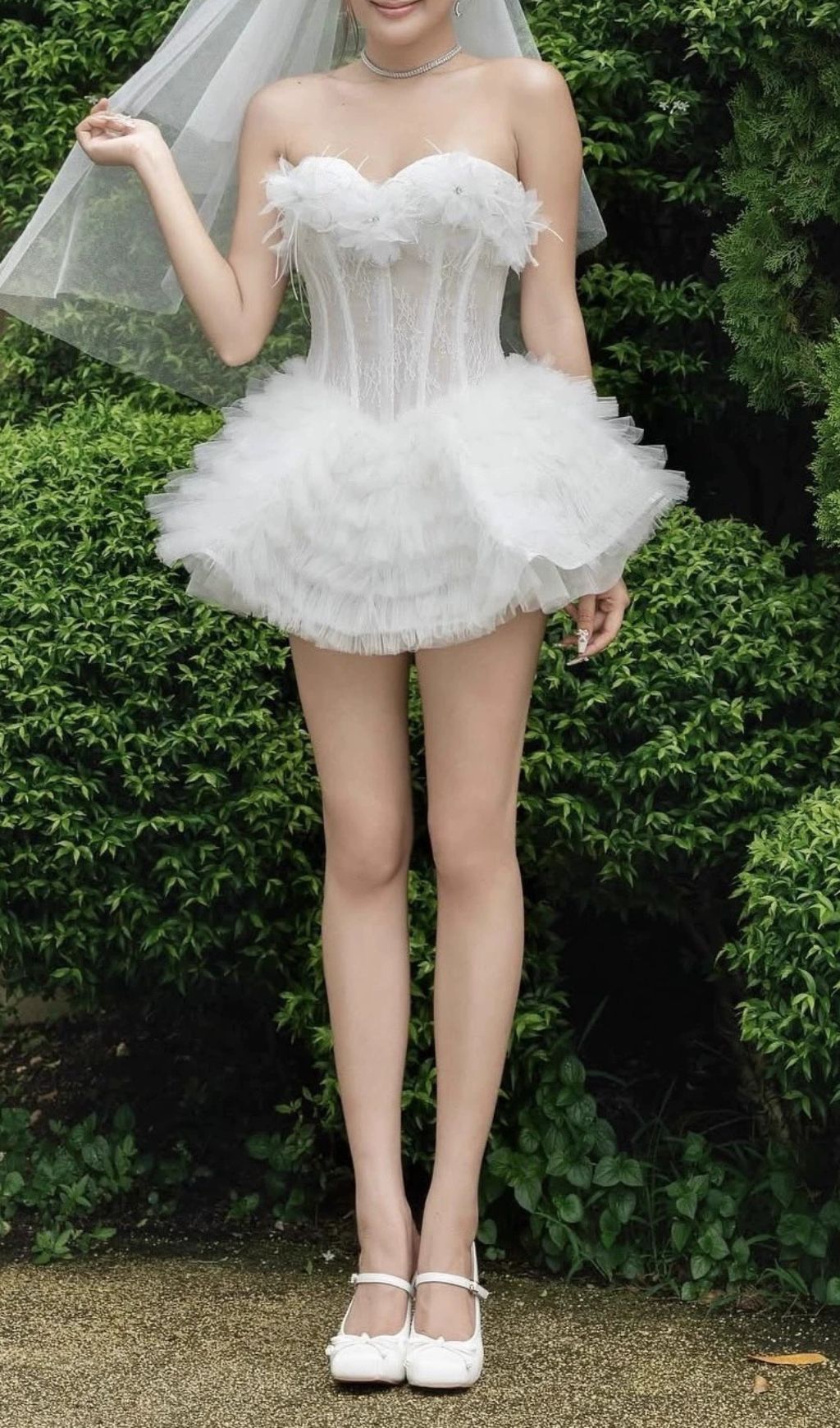Joan White Strapless Floral Corset Mini Dress