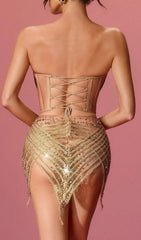 Javex Dazzling Gold Rhinestone Strapless Mini Dress