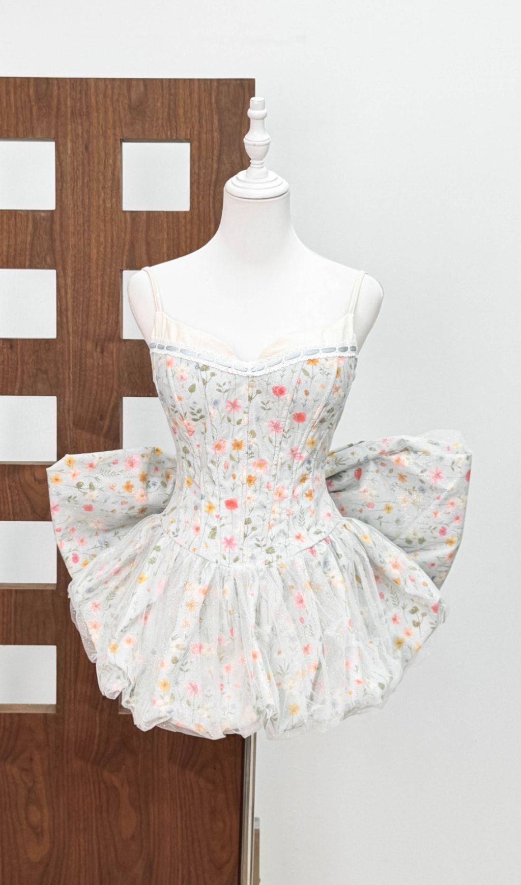 Jaylene Whimsical Floral Corset Mini Dress with Bow Back Detail