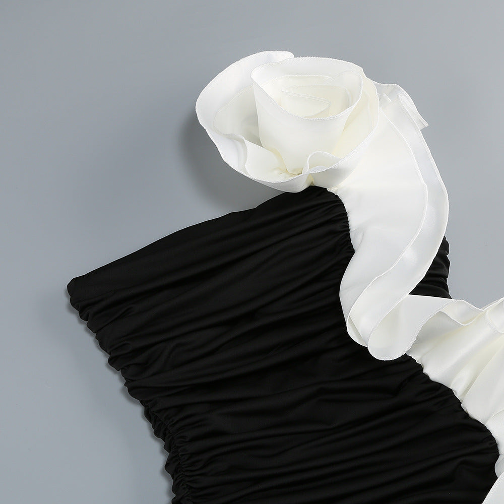 Jessie Black Strapless Floral Ruffle Maxi Gown