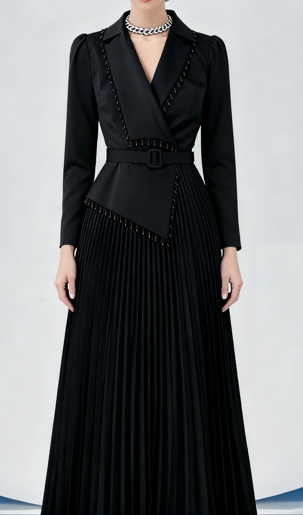 Ino Black Elegant Wrap Midi Dress