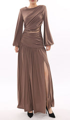 Ignacia Draped Long Sleeve Maxi Dress with Braided Waist Cutout