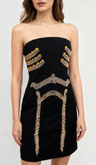 Julissa Black Strapless Tassel Mini Dress