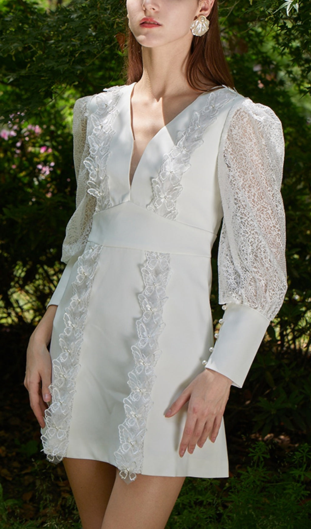 Elegant White Lace Puff Sleeve Mini Dress