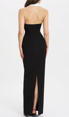 Gaetane Black Halter Maxi Dress with White Collar