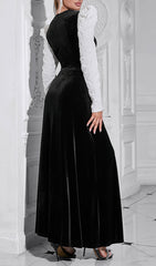 Luxurious Black Velvet Long Sleeve Maxi Dress