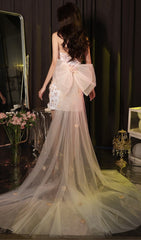 Afric Enchant Pink Floral Strapless Mini Dress with Sheer Train