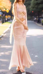 Drosera Blush Pink Cutout Halter Maxi Dress