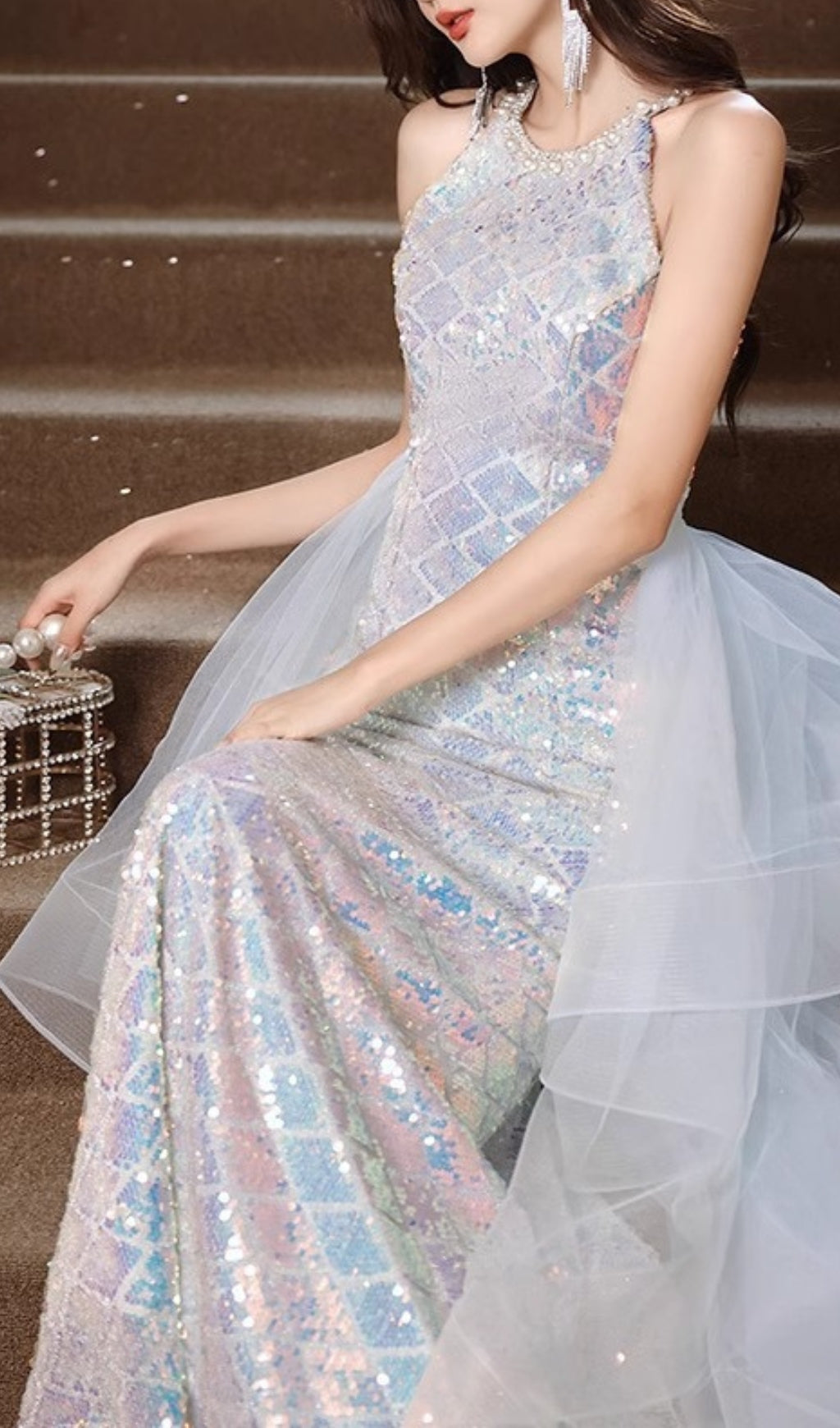 Cosette Dazzling Halter Sequin Maxi Dress
