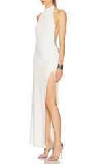 Isaura White Halter Neck Backless Maxi Dress