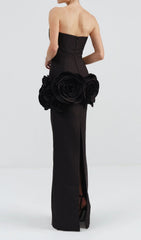 Domino Strapless 3D Rose Embellished Maxi Gown