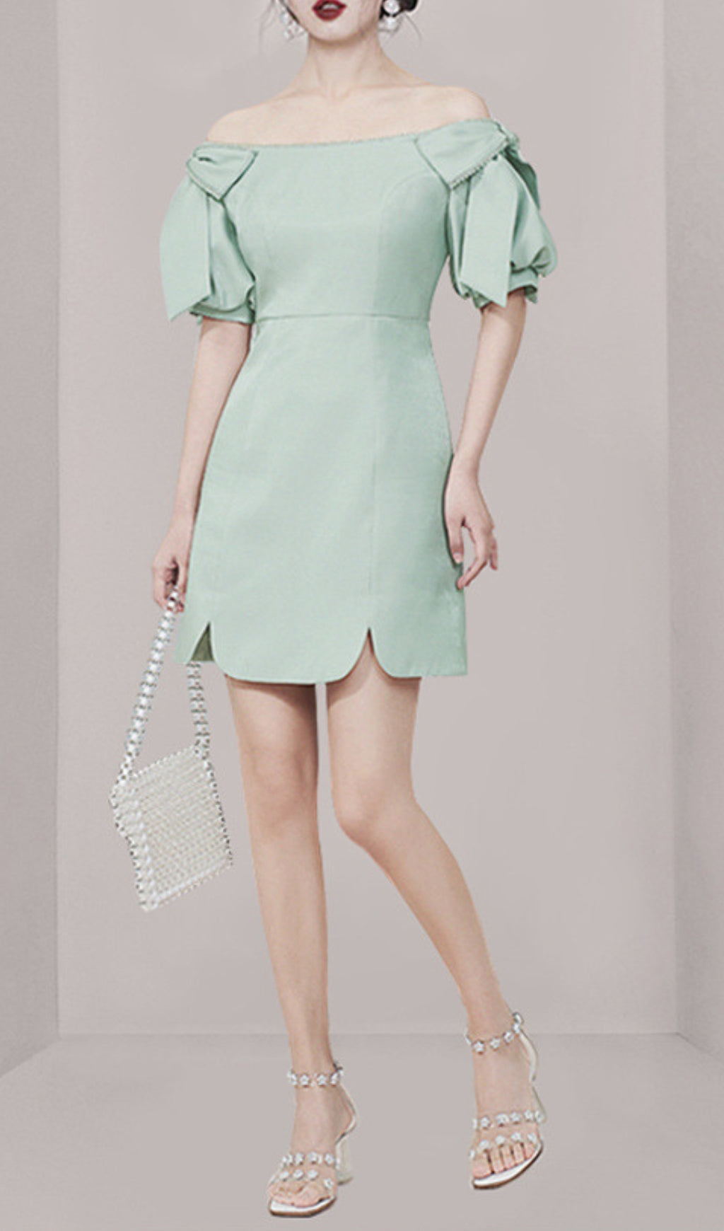 Donae Chic Off-Shoulder Mint Green Mini Dress
