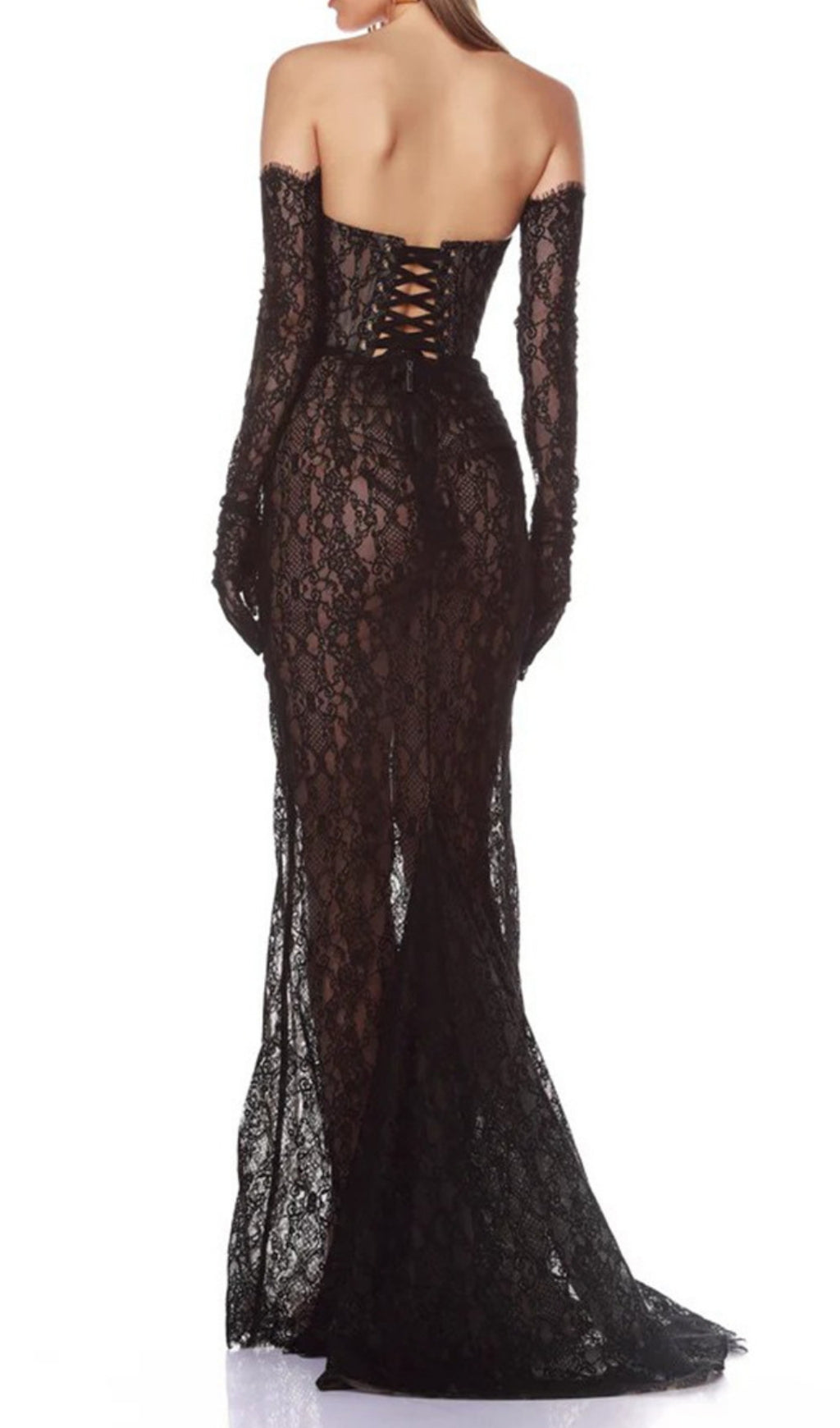 Elliana Luxe Black Lace Gown & Gloves Set