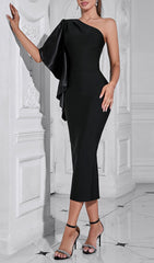 Brykita Chic Black One Shoulder Midi Dress