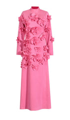 Bly Vibrant Pink 3D Floral Appliqu Long Sleeve Maxi Dress