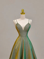 Vestido de fiesta largo hasta el suelo con escote en V y tirantes verdes 
