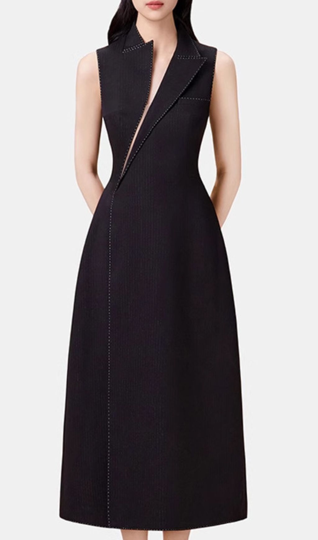 Galatea Tailored Asymmetrical Sleeveless Midi Dress