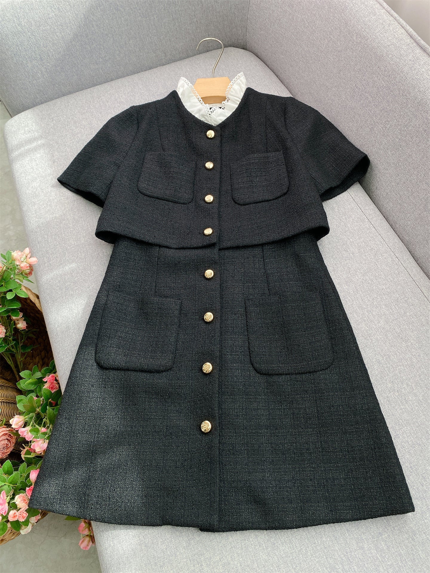 Elegant Black Tweed-Style Mini Dress