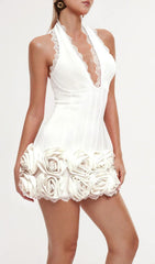 Emanar White Floral Halterneck Bandage Mini Dress
