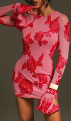 Carita Rose Red Floral Backless Mini Dress