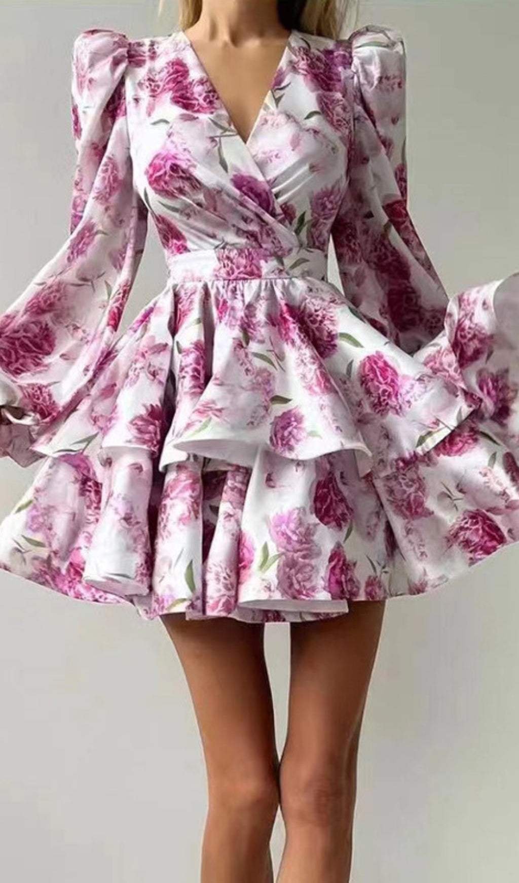 Bartek Vibrant Floral Puff Sleeve Mini Dress