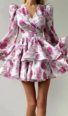 Bartek Vibrant Floral Puff Sleeve Mini Dress