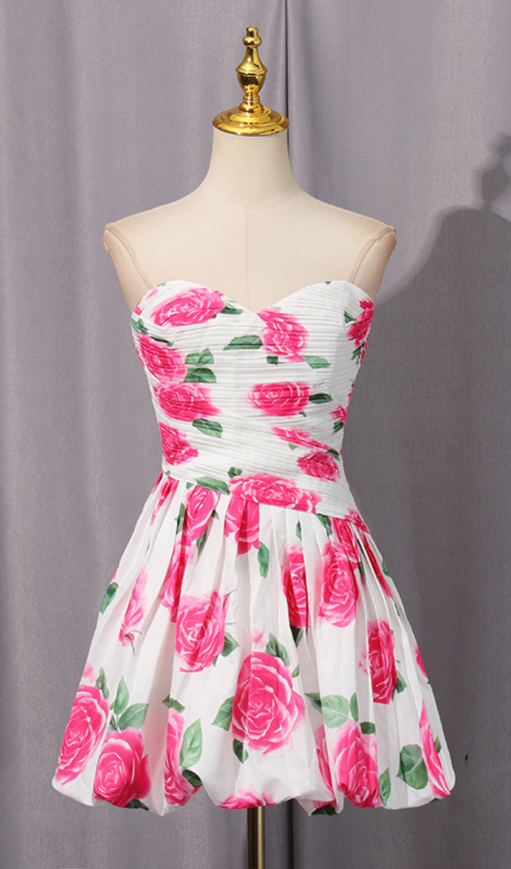 Heloise Pink Rose Floral Strapless Mini Dress
