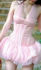 Jerrell Pink Coquette Halter Corset Tutu Mini Dress
